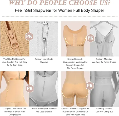 Vista 5 de FeelinGirl Fajas Colombianas Fajas para mujer, moldeador de glúteos, ropa de compresión posoperatoria, Beige 02