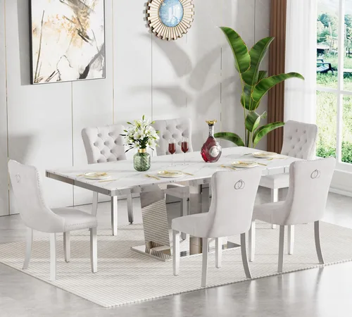 Vista 39 de Juego de mesa de comedor extensible de 5 piezas, juego de mesa de comedor extensible de estilo granja para 4, mesa de cocina expandible de madera