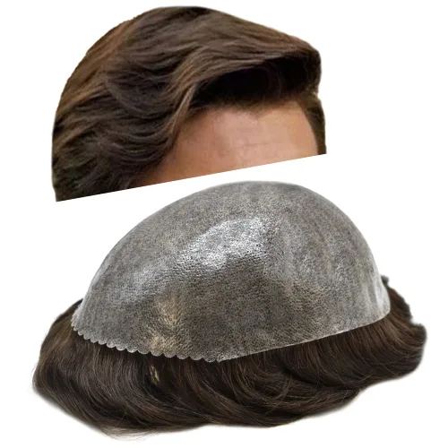 Vista 93 de Toupee para hombres Sistema de reemplazo de cabello humano real para hombres Completo PU Mens Hairpiece de aspecto natural para hombre piezas