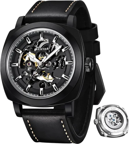 Vista 14 de BENYAR Mens Automatic Mechanical Watch Skeleton Dress Watch for Men Gris negro