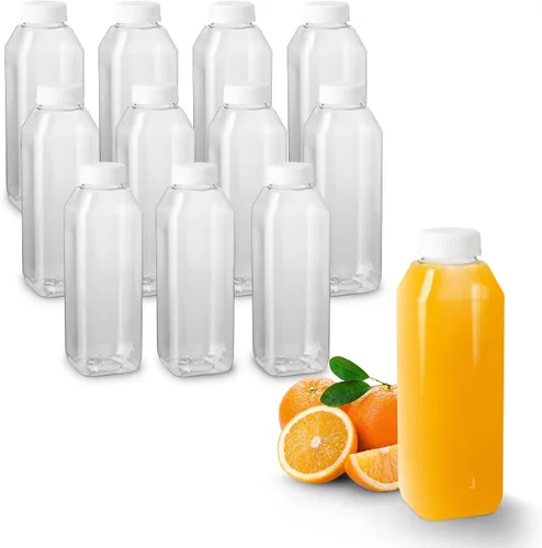 Vista 11 de 8 Oz. Empty Clear PET botellas plásticas de jugo con tapa por MT Products - Set de 12 botellas y 12 tapas