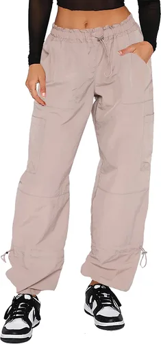 Vista 8 de Waitfairy Pantalones cargo para mujer, con cordón elástico, cintura elástica, pantalones de paracaídas holgados para mujer, pantalones Y2K con 01