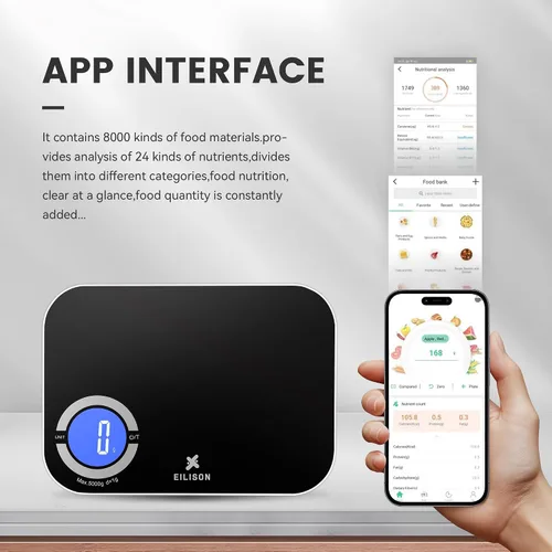 Vista 3 de EILISON Báscula inteligente de cocina con calculadora de nutrición, báscula digital de alimentos, pantalla a color TFT grande, aplicación Bluetooth