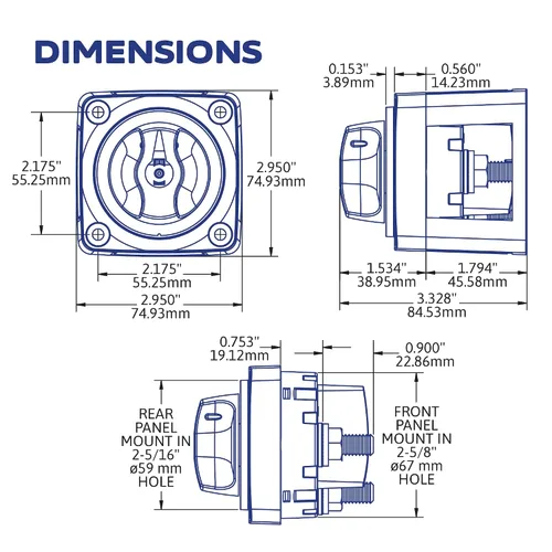 Vista 6 de Blue Sea Systems 6008200 Serie m-Series Mini Interruptor de batería Selector de 3 posiciones, negro