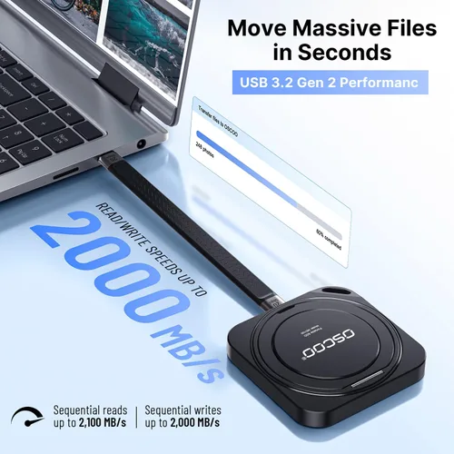 Vista 2 de SSD magnético portátil para teléfono de 1 TB con soporte, hasta 2000 MB/s, unidad externa de estado sólido compatible con MagSafe para iPhone