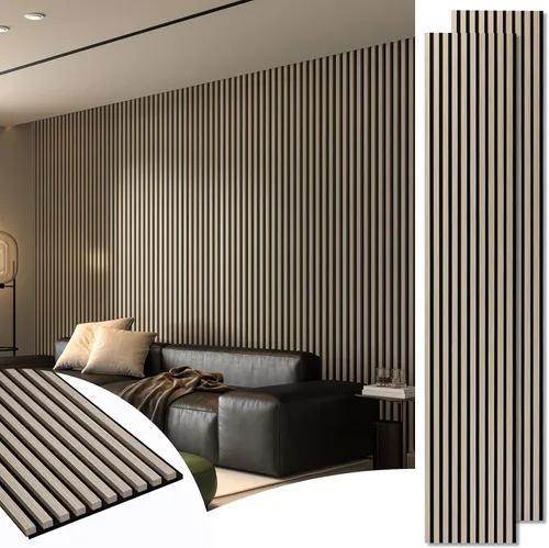 Vista 13 de Art3d Paquete de 2 paneles acústicos de madera de 48 x 24 pulgadas para pared, paneles de listones de madera insonorizados para pared y techo
