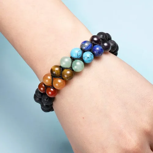 Vista 2 de TOP PLAZA - Pulsera de cuentas de chakras con 7 cristales curativos para yoga, meditación, relajación, ansiedad, para hombre y mujer