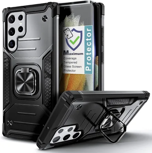 Vista 13 de NZND Funda diseñada para Samsung Galaxy S21, color negro, con protector de pantalla, protección de cuerpo completo a prueba de golpes