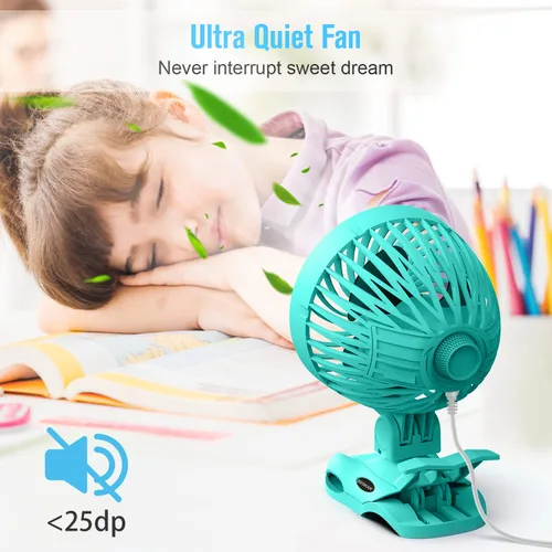 Vista 5 de BESKAR Ventilador pequeño con clip – Ventilador USB personal CVT velocidades y abrazadera fuerte, inclinación ajustable, funcionamiento silencioso