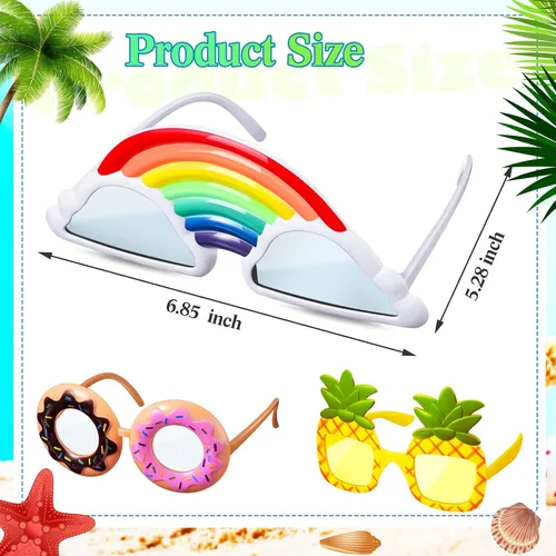 Vista 3 de Flutesan 3 pares de divertidos lentes hawaianos Luau, lentes de sol tropicales de playa, piña, arco iris, nube, dona, para niños, regalos de fiesta