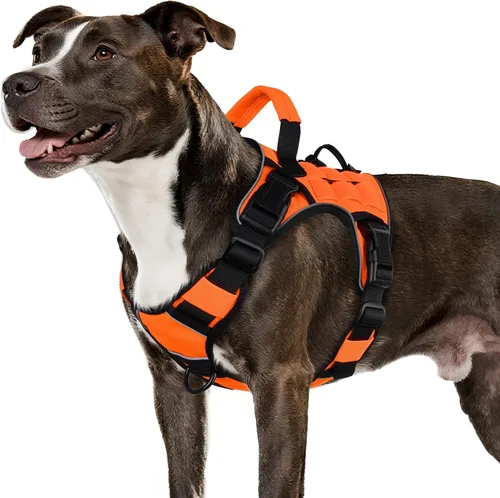 Vista 29 de WINGOIN Arnés táctico negro para perros pequeños, arnés resistente sin tirones con asa, arnés militar reflectante ajustable K9 para mascotas