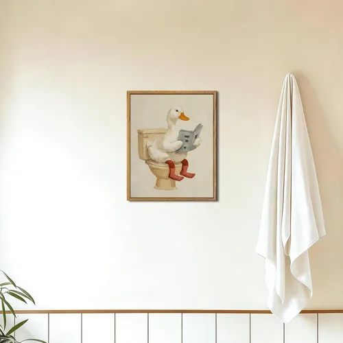 Vista 6 de AtterrirArt Divertido arte de pared enmarcado para baño, 8 x 10 pulgadas, lindo pato en el inodoro, lectura de periódico, decoración de pared