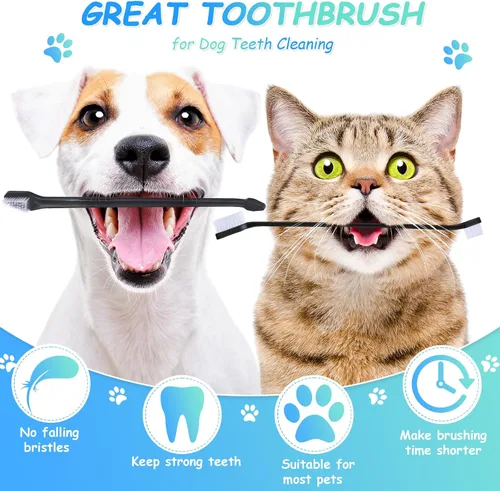 Vista 5 de Honeydak Cepillo de dientes para perros, cepillo de dientes suave para perros, cepillo de dientes de doble cara para cachorros, cepillo de mango