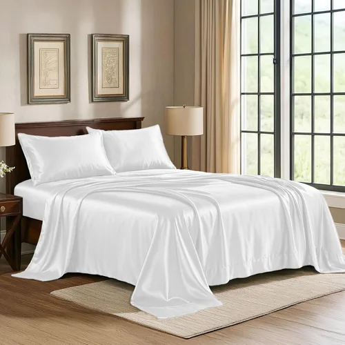 Vista 9 de Pure Bedding Sábanas de satén de lujo para cama individual de hotel, juego de sábanas de microfibra extra suave de 1800, resistente a las arrugas, a