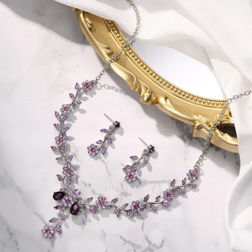 Vista 3 de BriLove Juego de aretes colgantes de cristal para mujer joyería de boda en racimo de hojas para novia Metal Cristal Metal