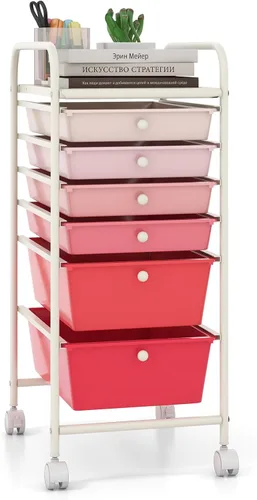 Vista 35 de Giantex Carro Organizador con 6 Cajones, con Ruedas, para Herramientas, Papel de Recortes, Hogar, Oficina, Escuela, Carro Utilitario Móvil Multiusos