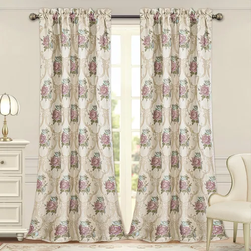 Vista 38 de Loom and Mill - Cortinas de lujo de jacquard para dormitorio, cortinas de damasco beige de 2 paneles con alzapaños, elegante cortina de ventana