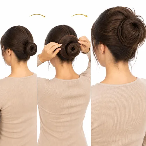 Vista 18 de Moño de Cabello Humano 100%, Moño Desordenado Pieza de Cabello Extensiones de Cabello Humano Real Moño de Cabello Rizado Natural Piezas de Cabello