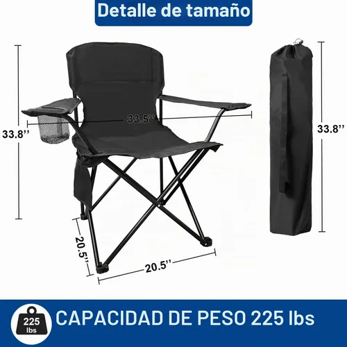 Vista 3 de Sillas Plegables de Camping Colapsables Silla de Césped de Alta Resistencia con Bolsa para Refrescos, Bolsillo de Almacenamiento, Silla de Brazos