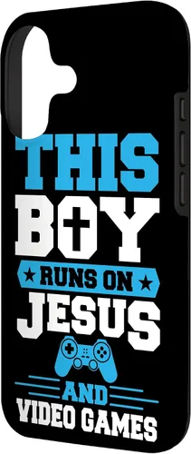 Vista 2 de This Boy Runs On Jesus and Video Games Christian Gamer Case for iPhone 17