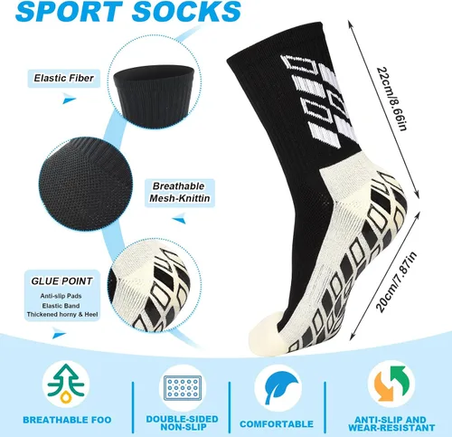 Vista 4 de Paquete de 4 calcetines de fútbol antideslizantes para hombre, calcetines de fútbol para jóvenes, calcetines antideslizantes para niños y mujeres