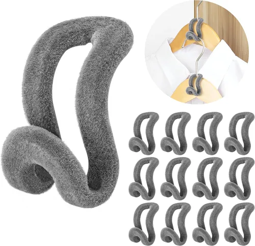 Vista 10 de Ganchos para colgar ropa, 60 piezas de ganchos de terciopelo resistentes con gancho en cascada, mini perchas en cascada para ropa, armario (negro)