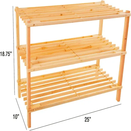 Vista 3 de Zapatero de madera de 3 niveles apilable de alta calidad, organizador de almacenamiento para pasillo, armario, sala de estar, entrada, organizador