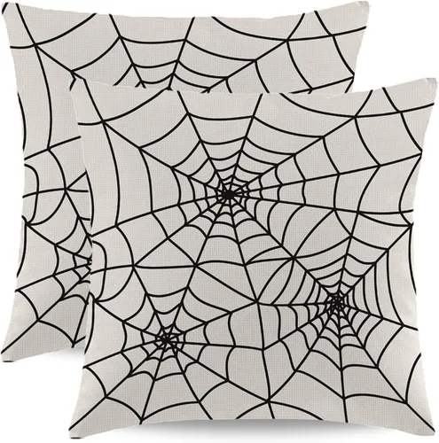 Vista 11 de Juego de 2 fundas de almohada de Halloween de 16 x 16 pulgadas, fundas cuadradas de lino decorativas de lino para el hogar, la cama o el sofá