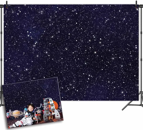 Vista 9 de HQM Telones de fondo de fotografía estrellada del universo del espacio del cielo nocturno para niños, niños o niñas, decoración de fiesta