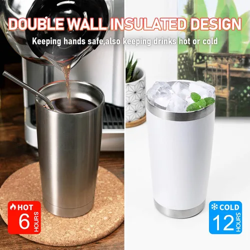 Vista 4 de COMOOO Vaso Térmico de 20 onzas al por Mayor con Aislamiento al Vacío de Doble Pared, Taza de Viaje de Acero Inoxidable con Tapa y Pajita