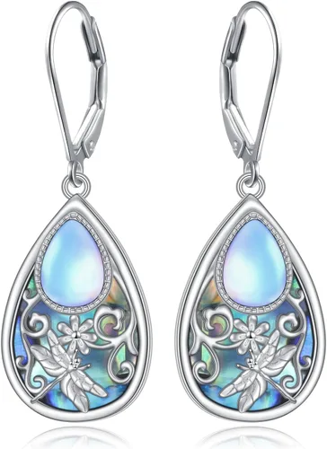 Vista 117 de Aretes colgantes de filigrana de plata de ley 925, margarita, loto, flor de rosa, piedra lunar, lágrima para mujer, nudo celta infinito, margarita