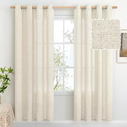 Vista 112 de BGment Cortinas de Lino Beige de 63 Pulgadas de Largo 2 Paneles - Tratamientos para Ventanas con Textura de Arpillera Filtrantes de Luz Cortinas