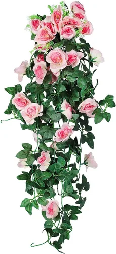 Vista 15 de RECUTMS - Guirnalda de flores artificiales colgantes de rosas negras, 2 guirnaldas florales falsas de 3.3 pies con 30 luces LED para pared