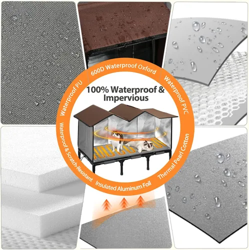 Vista 7 de Casa para gatos climatizada al aire libre para exteriores: aislamiento de invierno resistente a la intemperie 30 "x 14" × 20 " refugio