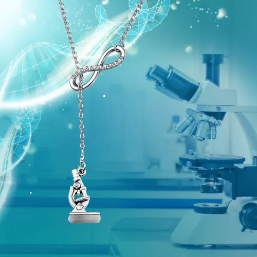 Vista 4 de FUTOP Science Gift Biologist Science Jewelry - Collar con microscopio de ADN y Lariat y regalo para científicos, químicos