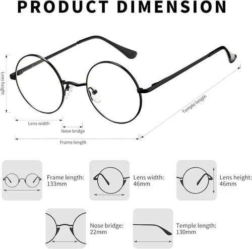 Vista 3 de Pro Acme Lentes transparentes sin receta con marco metálico redondo pequeño retro
