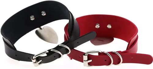 Vista 5 de SJYFAL Gargantilla de cuero para mujer, collar de corazón de roca para niñas punk, collar ajustable