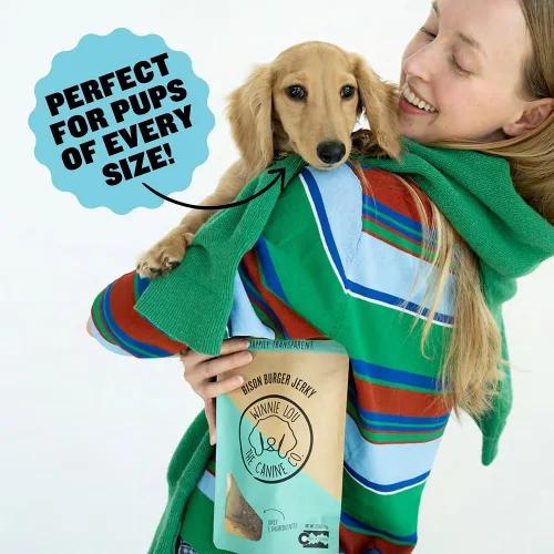 Vista 7 de Winnie Lou Bison Burger Jerky - Golosinas para perros, ingredientes limitados, grado humano, golosinas de entrenamiento para perros pequeños