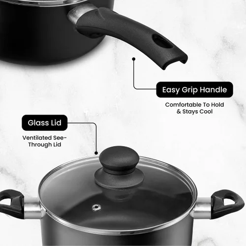Vista 3 de Chef's Star Juego de 7 Piezas de Ollas y Sartenes Antiadherentes, Apto para Lavavajillas, Juego de Utensilios de Cocina de Aluminio con Tapas, Juego
