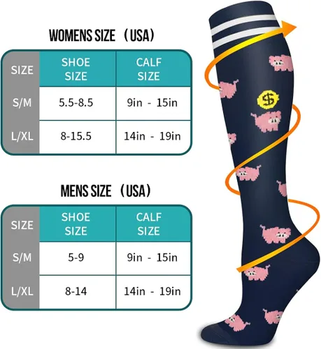 Vista 7 de Calcetines médicos de compresión de cobre para mujeres y hombres (6 pares), el mejor apoyo para correr, atletismo, enfermería, viajes