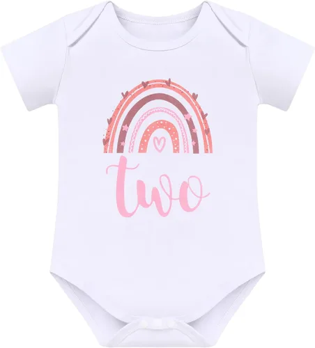 Vista 2 de ODASDO Conjunto de 3 piezas para bebé niña con diseño de arco iris para el primer y segundo cumpleaños de la torta