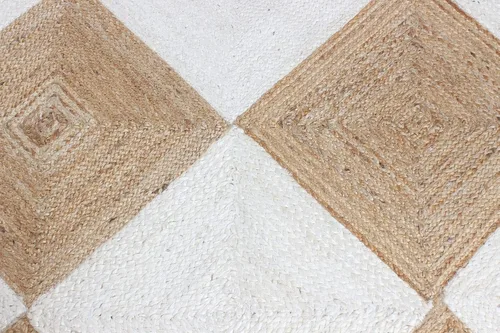 Vista 8 de Collection - Alfombra de pasillo de 2.6 x 4 pies, alfombra trenzada de yute blanca y beige, alfombra geométrica kilim para interiores y exteriores