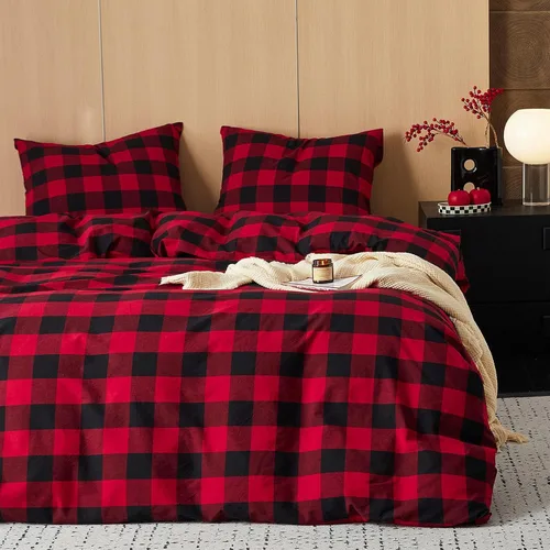 Vista 7 de Wake In Cloud - Juego de funda de edredón de algodón gingham, a cuadros de búfalo a cuadros granja, juego de ropa de cama de percal texturizado 100%