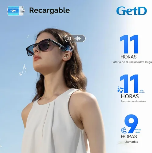 Vista 5 de GetD Gafas AI, gafas inteligentes impulsadas por ChatGPT, traducción de IA Lente fotocromática negra + gris