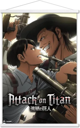 Vista 19 de Attack on Titan: Season 3 - Póster de pared de estancamiento, 22.4 pulgadas de largo x 14.7 pulgadas, versión enmarcada en madera de granero