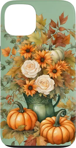 Vista 7 de Vintage Autumn Flower Fall Pumpkin Teal Case for iPhone 17