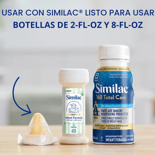 Vista 2 de Fórmula para bebé Similac con tetina y anillo giratorio, tetina y anillo para biberón infantil, sin látex, 50