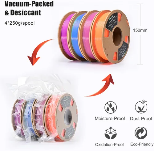 Vista 8 de OVV3D - Filamento PLA para impresora 3D de 8.82 oz x 4 bobinas, PLA Transparente Pla Multicolor