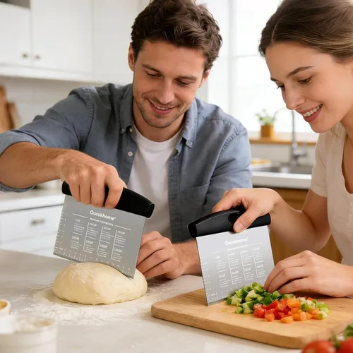 Vista 8 de Ourokhome Cortador de banco de pastelería de masa, cortador de pizza de acero inoxidable para hornear cocina, apto para lavavajillas, escala