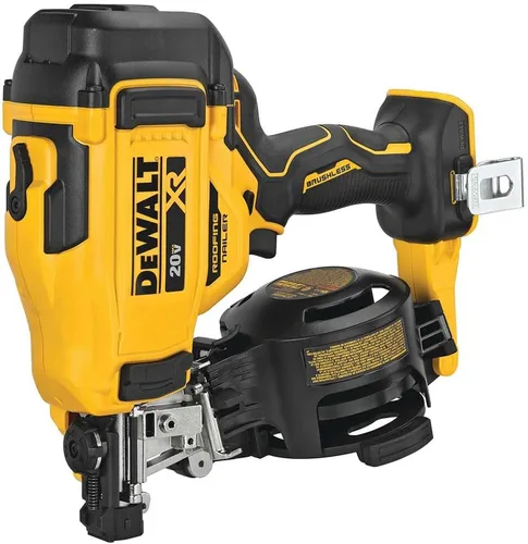Vista 2 de DEWALT 20 V MAX sin escobillas clavadora inalámbrica de batería de bobina de 15 grados para techado con bandeja de clavos sin herramienta